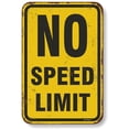 thumbnail image 1 of BTFSigns 8" x 12" No Speed Limit Aluminum Sign - Retro Yellow Black Road Metal Sign Funny Garage Man Cave Decor, 1 of 4
