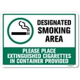 thumbnail image 1 of BTFSigns 8x6 Inches Designated Smoking Area Aluminum Signs Place Extinguished Cigarettes In Container Provided Metal Warning Sign, 1 of 7
