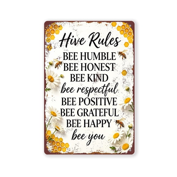 BTFSigns Bee Hive Rules Sign,8"x 12" Rustproof Aluminum Metal, For Bee Farms, Garden, Lawn, Outdoor, Decor, Garden, Yard, Farmhouse,Novelty