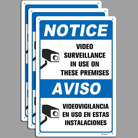 BTFSigns Bilingual 3 Pack 8" x 12" Warning Sign Video Surveillance in Use On These Premises Notice Signs