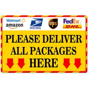 BTFSigns Deliver All Packages Here Sign with Down Arrows - Weatherproof 12"x16" Aluminum Delivery Instruction Sign for Drivers, Office, Business, Home Yard Outdoor Yellow