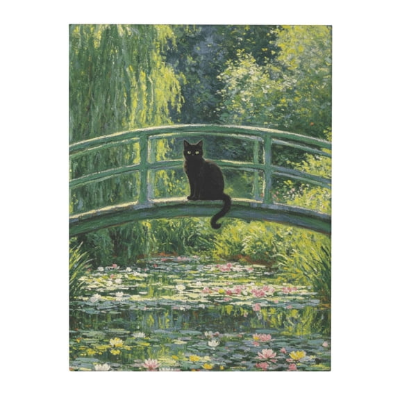 BTFSigns Framed Monet 'Water Lilies' with Cat – Vintage Canvas Art, Funny Aesthetic Wall Decor for Bedroom, Bathroom, Living Room, 8x12 Inches