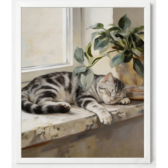 BTFSigns Framed Wall Art for Living Room,American Shorthair Cat Oil Painting Picture,Lazy Cats Canvas Prints Home Decor,Bedroom Wall Decor Gifts for Friends or Family 12x16 Inch