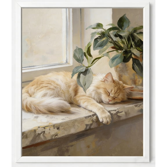 BTFSigns Framed Wall Art for Living Room,Orange Cat Oil Painting Picture,Lazy Cats Canvas Prints Home Decor,Bedroom Wall Decor Gifts for Friends or Family 8x12 Inch