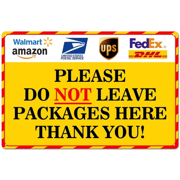 BTFSigns Do Not Leave Packages Here Warning Sign - Weatherproof 8"x12" Aluminum Delivery Instruction Sign for Drivers, Office, Business, Home Yard Outdoor Yellow