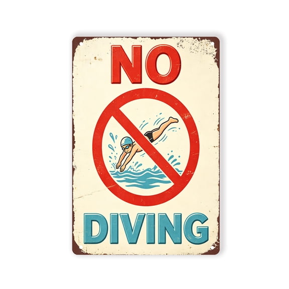BTFSigns No Diving Vintage Pool Safety Metal Aluminum Sign 6x8 Inch, Funny Swimming Pool Warning Plaque, Outdoor Yard Backyard Pool Wall Decor