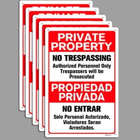 BTFSigns Spanish 5 Pack 12" x 16" No Trespassing Private Property Authorized Personnel Only Trespassers will be Prosecuted Warning Sign