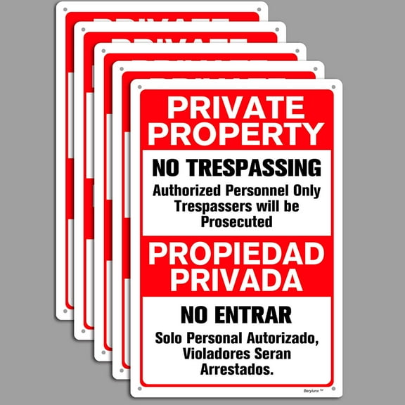 BTFSigns Spanish 5 Pack 16" x 24" No Trespassing Private Property Authorized Personnel Only Trespassers will be Prosecuted Warning Sign