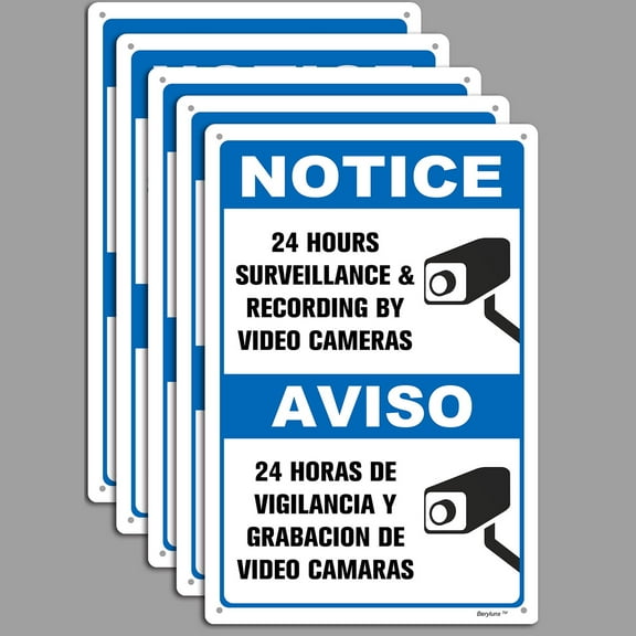 BTFSigns Spanish 5 Pack 8" x 12" Aviso Safety Sign 24 Hours Surveillance & Recording by Video Cameras Notice Signs