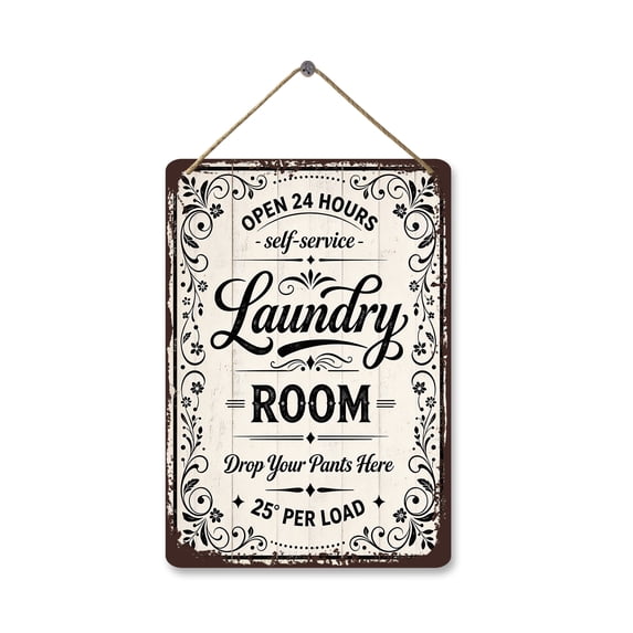 BTFSigns Vintage Laundry Room Sign, Open 24 Hours Self-Service, Wooden ...