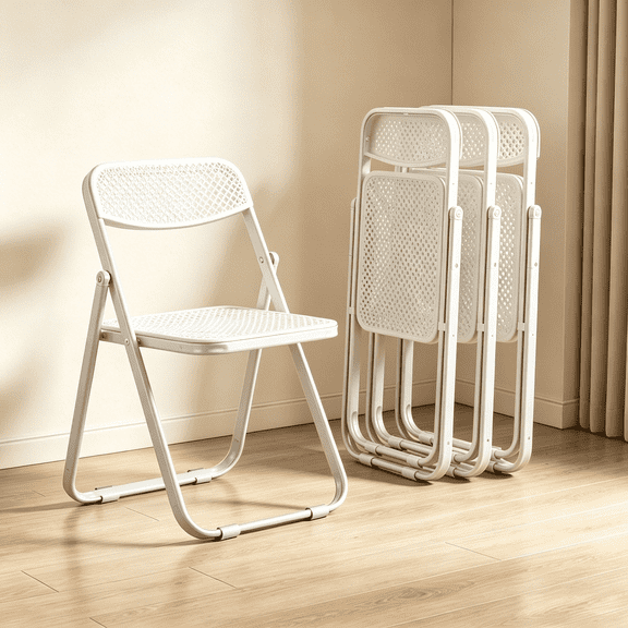 BTFYOU 4 Pack Foldable Chair Set, Comfort PP Seats & Robust Steel Construction Fold Up Dining Stools, 150KG Bearing Portable Event Chairs for Home Kitchen Office Wedding Gathering(White)
