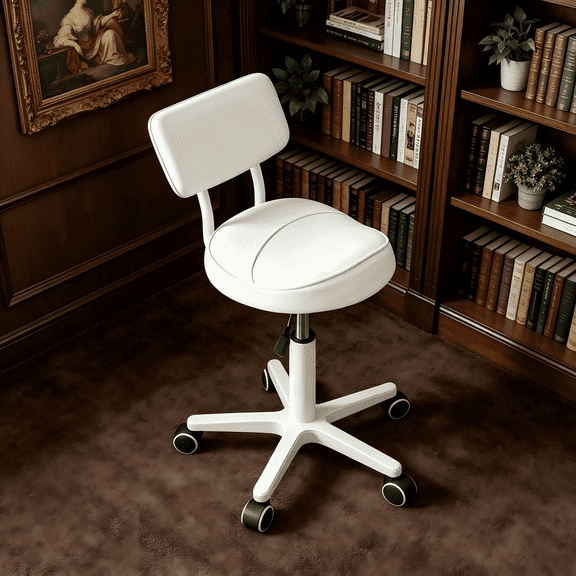 BTFYOU Backrest Saddle Rolling Chair, Thick Cushioned Swivel Wheeled Stool, Multi-Purpose Ergonomic Seat for Hair Salon, Dental Clinic, Spa Massage and Office Office(White)