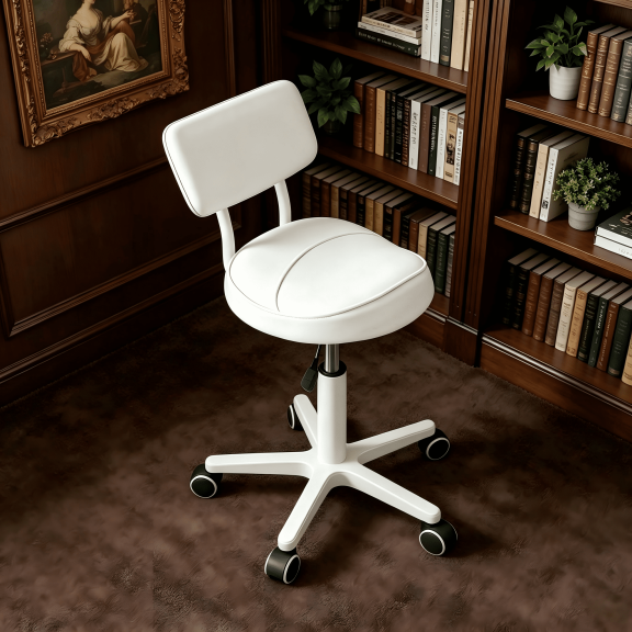 BTFYOU Backrest Saddle Rolling Chair, Thick Cushioned Swivel Wheeled Stool, Multi-Purpose Ergonomic Seat for Hair Salon, Dental Clinic, Spa Massage and Office Office(White)