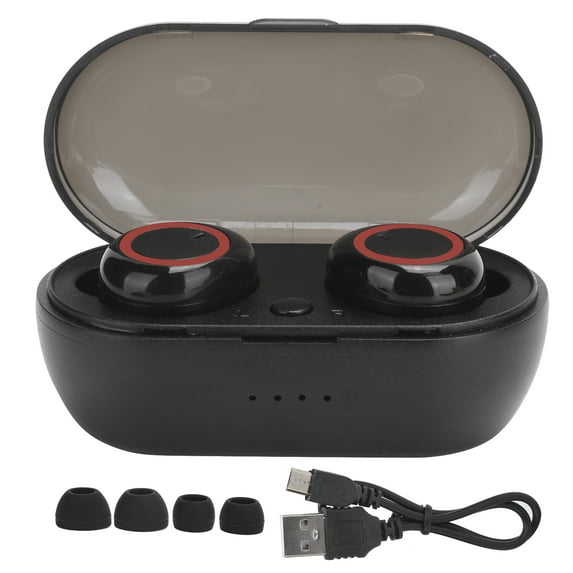 Bluetooth 5.0 Stereo True Wireless Earphones - Noise Reduction Binaural Headset in Black & Red