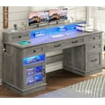 thumbnail image 1 of BTHFST Farmhouse Executive Desk with File Drawer, Computer Desk with Charging Station & LED Lights, Home Office Desk with Drawers & Storage Cabinet, Executive Office Desk with Monitor Stand, Grey, 1 of 8