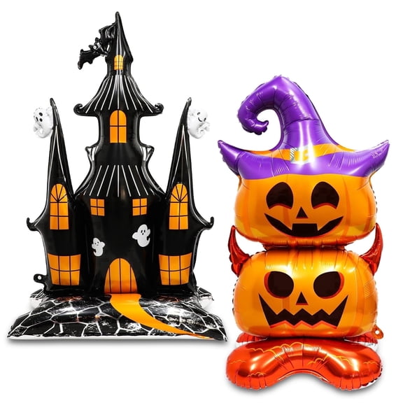 BEIPEGIN Halloween Standing Inflatable Foil Balloons Pumpkin Castle 2 Pack