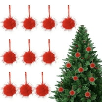 BTIZTLLA Christmas Ornaments Fuzzy Fluffy Pom Pom Ball Red Hanging Decoration 10 Count 2.75 Inch