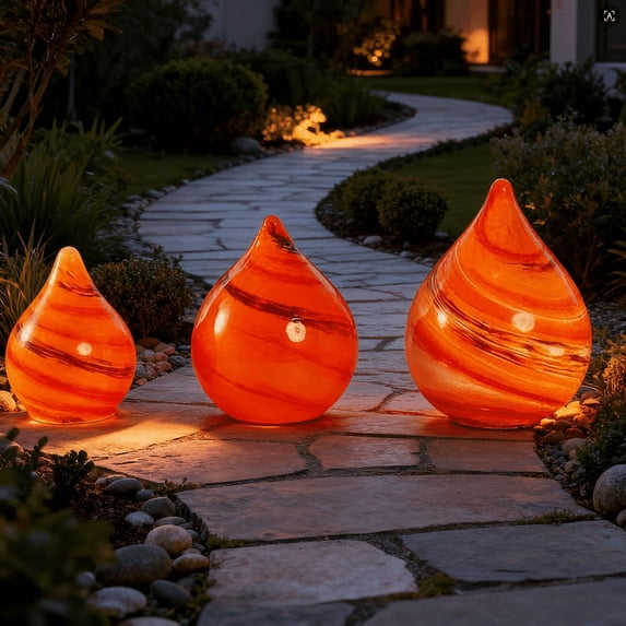 BTIZTLLA Decorative Glass Gaze Ball Set, Sunset Mirror Orbs for Garden, Outdoor Courtyard, Lawn Reflective Art-Sunset Sky Color(medium size 7.87in)