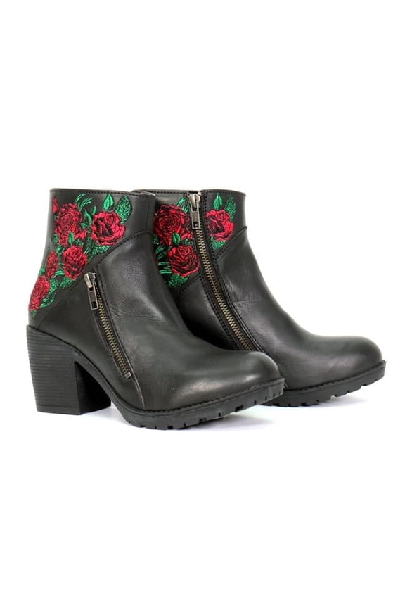 BTL1008 Ladies Wild Roses Zipper Boot - Black - Size 5.5