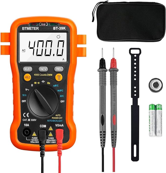 BTMETER BT39K DVOM Multimeter with Case, 4000 Count Volt Ohm Amp Meter