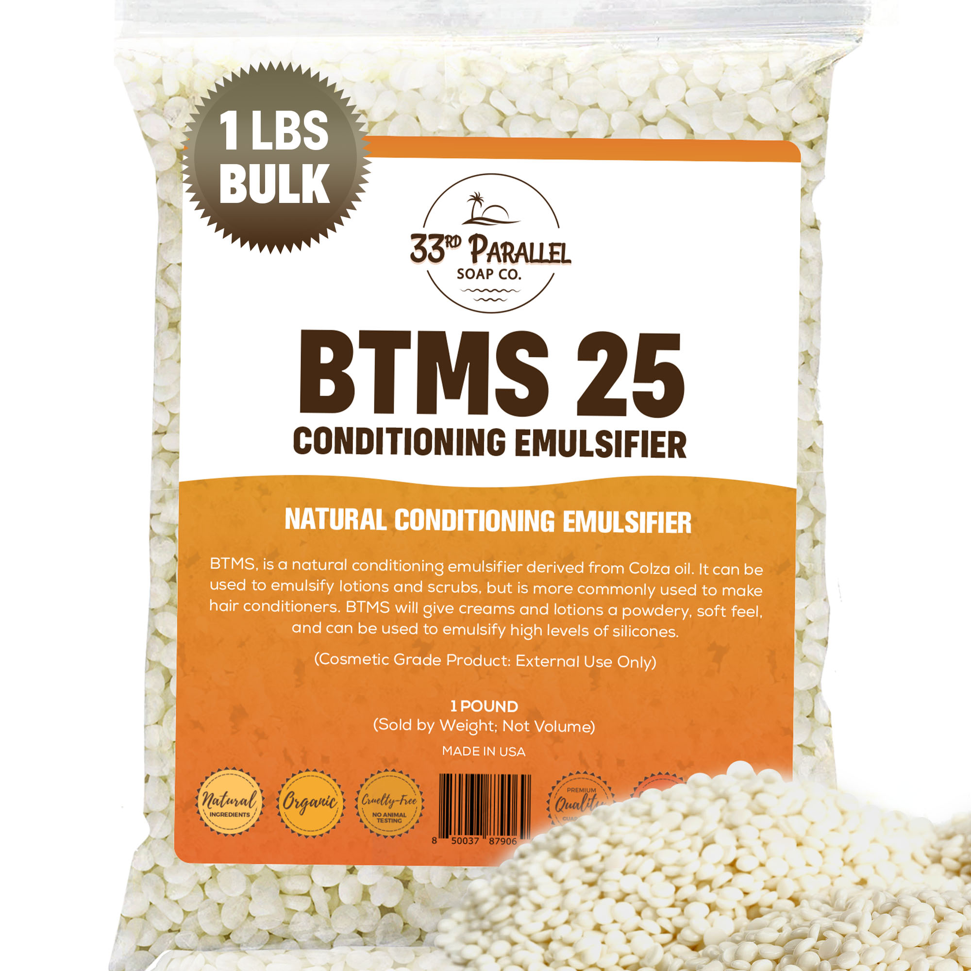 BTMS 25 ( 1 LBS / 16 Oz) Conditioning Emulsifier 100 Natural Plant Derived Behentrimonium