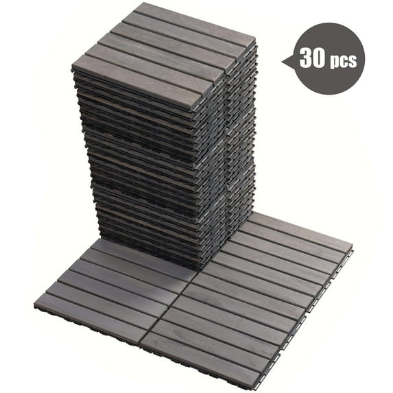 BTMWAY 12''x12'' Solid Wood Interlocking Flooring Tiles Indoor & Outdoor for Patio Garden Deck Poolside Balcony Backyard, Pack of 30, Brown
