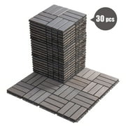 BTMWAY 12''x12'' Solid Wood Interlocking Flooring Tiles Indoor & Outdoor for Patio Garden Deck Poolside Balcony Backyard, Pack of 30, Gray