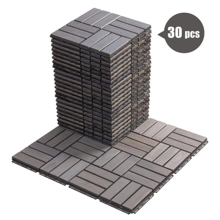 BTMWAY 12''x12'' Solid Wood Interlocking Flooring Tiles Indoor & Outdoor for Patio Garden Deck Poolside Balcony Backyard, Pack of 30, Gray
