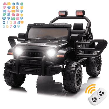CASEMIOL 12V Kids Ride on Truck Car with Parent Remote Control, Power Car Wheels, Electric Vehicles Toys with 3-Speed, Music, Bluetooth, MP3, LED Lights, Black
