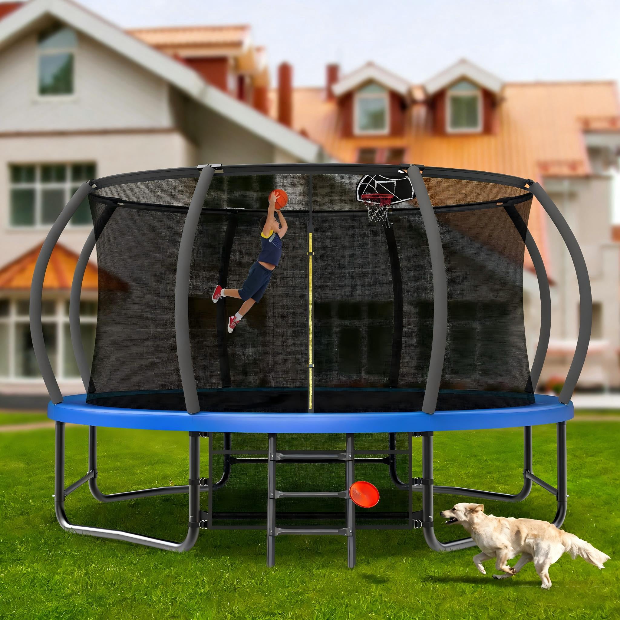 14FT Trampoline for Kids for Gift, SHINPT Outdoor Trampoline with Shoes Storage, Kids Trampoline 14FT with Basketball Hoop, Large Trampoline Outdoor for Backyard, Big Trampoline for Kids