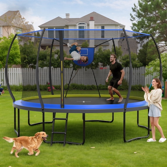14FT Trampoline for Kids with No-gap Design, SHINPT Outdoor Trampoline with 1200LBS Capacity, Kids Trampoline 14FT with Basketball Hoop, Large Trampoline Outdoor for Backyard, Big Trampoline for Kids