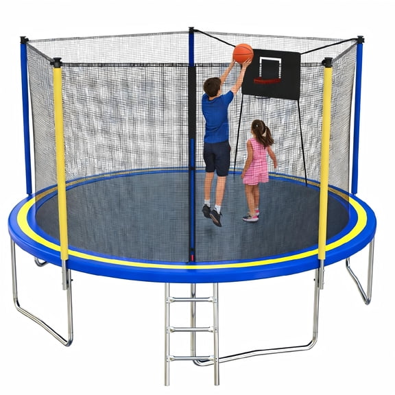 14FT Trampoline for Kids, SHINPT Outdoor Trampoline with Basketball Hoop, Kids Trampoline 14ft Meets ASTM Standard, Large Trampoline with Net for Backyard, 14' Trampoline Outdoor for Best Gift