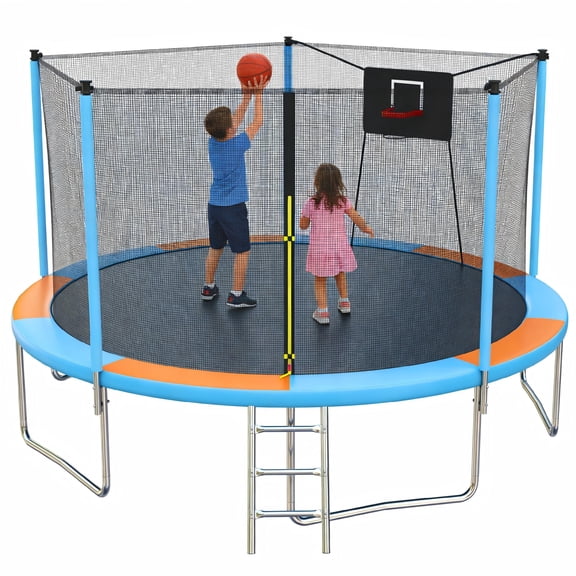 14FT Trampoline for Kids, SHINPT Outdoor Trampoline with Basketball Hoop, Kids Trampoline 14ft Meets ASTM Standard, Large Trampoline with Net for Backyard, 14' Trampoline Outdoor for Best Gift