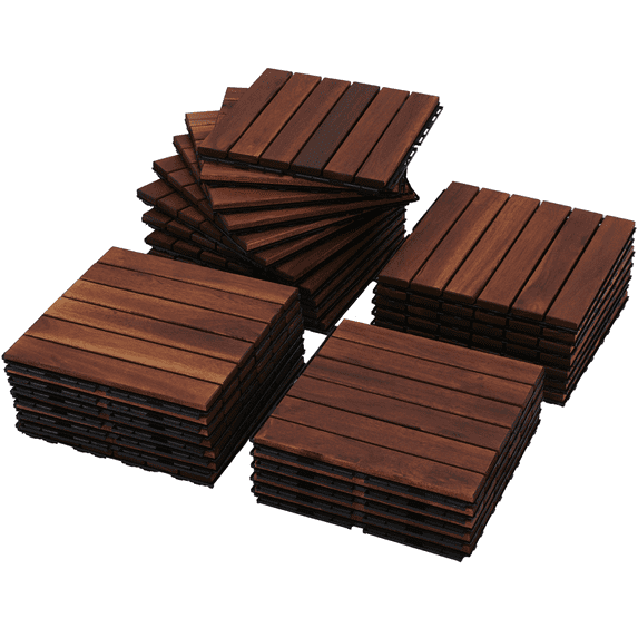 BTMWAY 20 Piece Patio Wood Deck Tiles, 12"x12" Square Acacia Wood Interlocking Flooring Tiles for Indoor & Outdoor, Modern Composite Decking Portable Dance Floor for Party Balcony Backyard, Brown