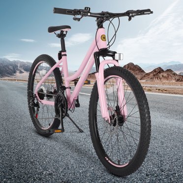 A24301 24 Inch Mountain Bike for Teenagers, High Carbon Steel Frame, Disc Brakes, Durable Design, Brown Edge Tires, Ideal for School Commuting