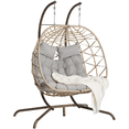 thumbnail image 1 of LEGAHOME 2-Person Wicker Egg Chair, Double Rattan Egg Chair with Stand and Removable Cushion, Outdoor Indoor Swing Hammock Chair Hanging Basket Chair for Patio Balcony Porch, Light Gray, 1 of 9