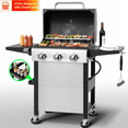 thumbnail image 1 of Yardmaster 3-Burner Propane Gas Grill with Side Table, Stainless Steel BBQ Grill Outdoor Cooking with Grates and Warming Rack, 30,000 Btu Barbecue Grill for Patio, Camping, 1 of 7