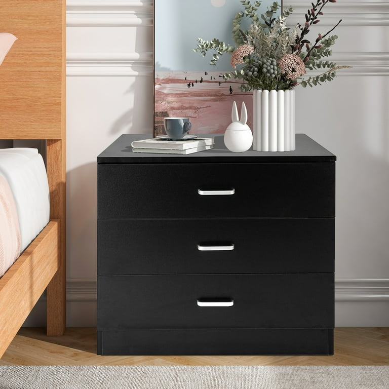 BTMWAY 3 Drawer Black Dresser, Modern Small Chest of Drawers