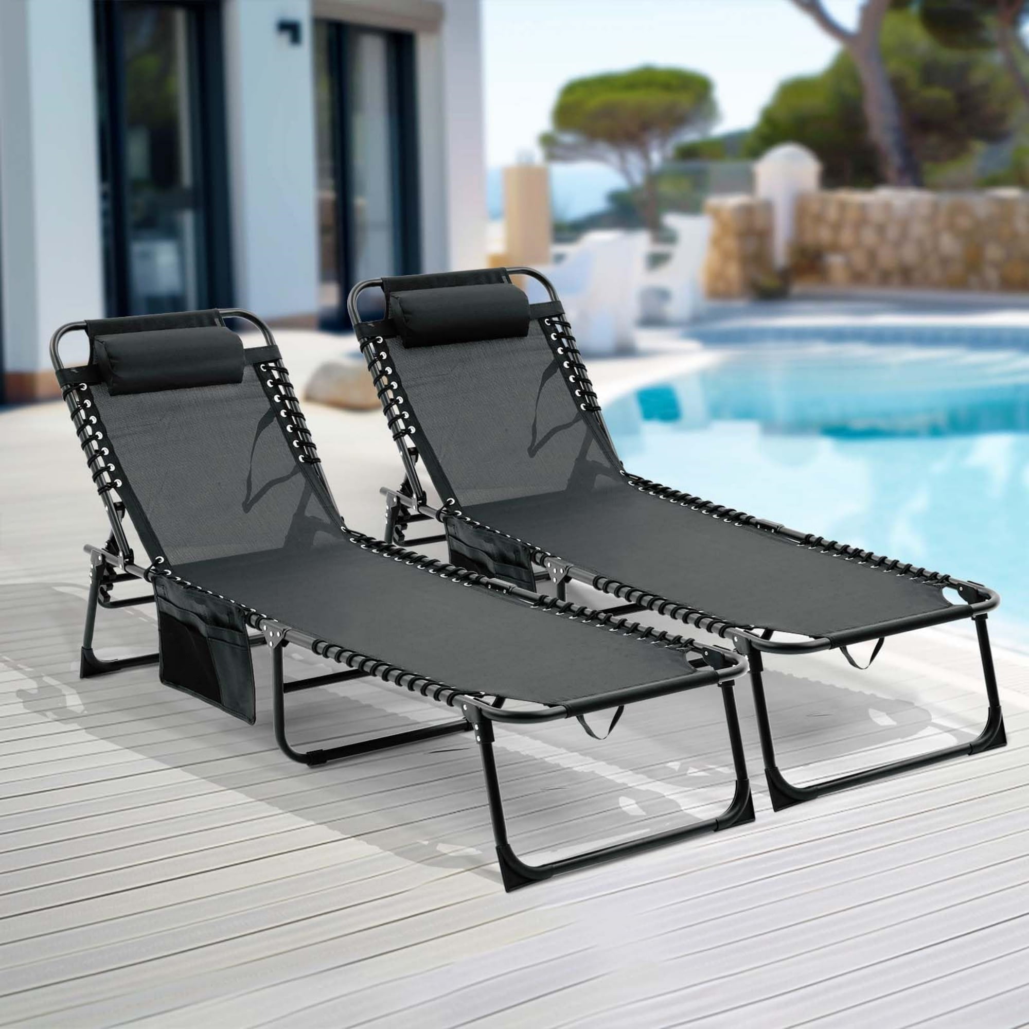 CASEMIOL Outdoor Chaise Lounge Chairs Set of 2, Folding Tanning Patio ...