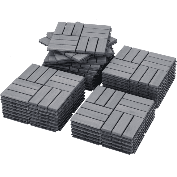 BTMWAY 30 Piece Patio Wood Deck Tiles, 12"x12" Square Acacia Wood Interlocking Flooring Tiles for Indoor & Outdoor, Modern Composite Decking Portable Dance Floor for Party Balcony Backyard, Gray