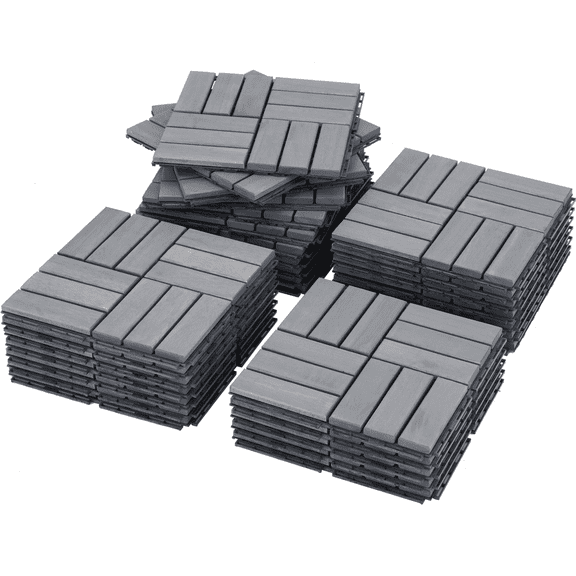 BTMWAY 30 Piece Patio Wood Deck Tiles, 12"x12" Square Acacia Wood Interlocking Flooring Tiles for Indoor & Outdoor, Modern Composite Decking Portable Dance Floor for Party Balcony Backyard, Gray