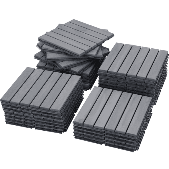 BTMWAY 30 Piece Patio Wood Deck Tiles, 12"x12" Square Acacia Wood Interlocking Flooring Tiles for Indoor & Outdoor, Modern Composite Decking Portable Dance Floor for Party Balcony Backyard, Gray