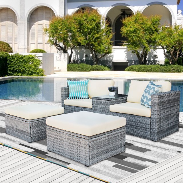 BTMWAY 5 Pieces Patio Furniture Sets, All Weather Wicker Patio Sofa