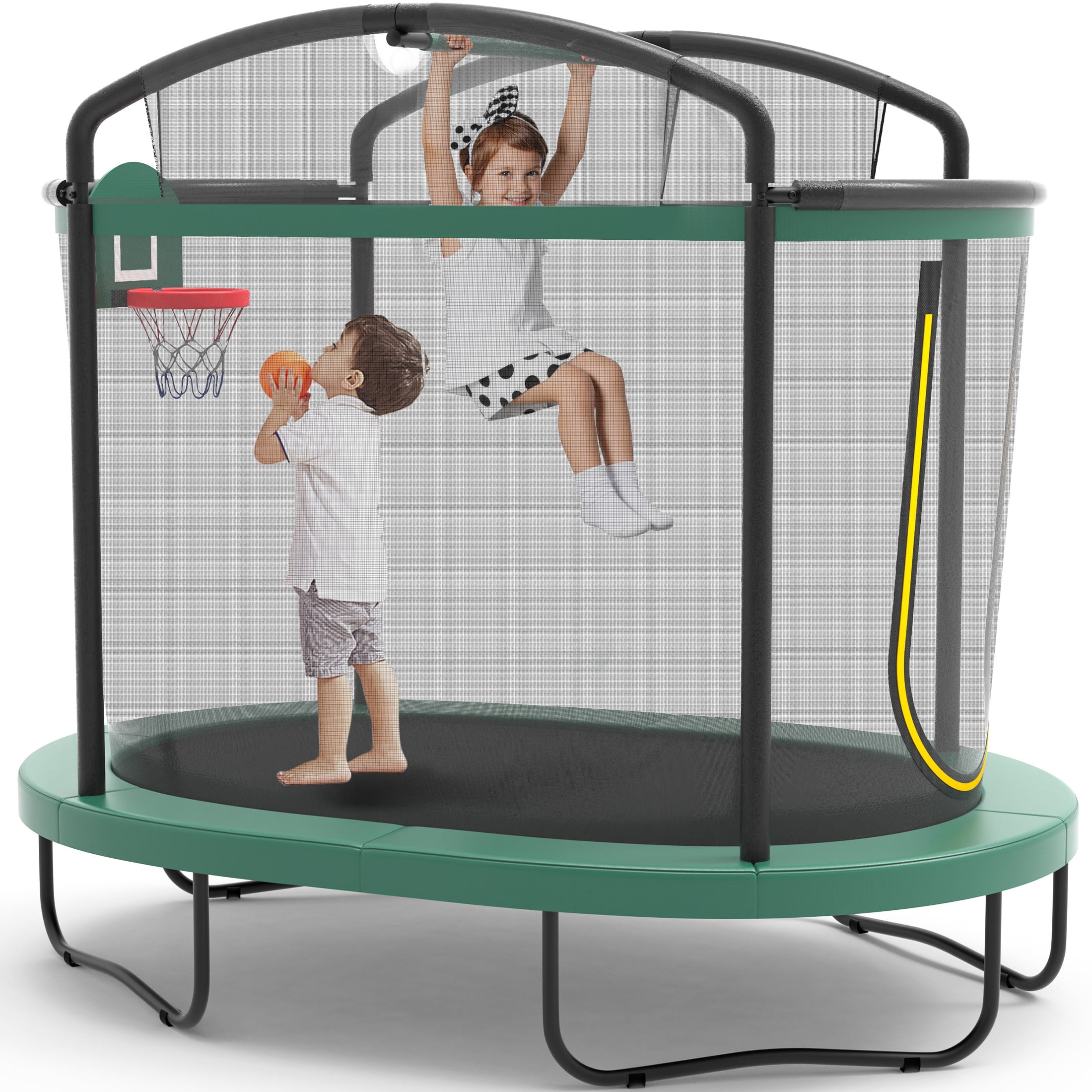 4×6FT Toddler Trampoline for Kids Aged 3+, SHINPT Kids Trampoline with 770lbs Weight Capacity, Mini Trampoline Indoor/Outdoor, Small Trampoline with Adjustable Gymnastics Bar & Basketball Hoop