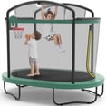 thumbnail image 1 of 4×6FT Toddler Trampoline for Kids 3+, SHINPT Kids Trampoline with 770lbs Weight Capacity, Mini Trampoline Indoor/Outdoor, Small Trampoline for Kids with Adjustable Gymnastics Bar and Basketball Hoop, 1 of 10