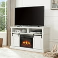 thumbnail image 1 of CASEMIOL 58" Fireplace TV Stand for TVs up to 65", Media Entertainment Center Console with 23" Electric Fireplace, 2 Sliding Door, Large Storage Cabinet for Living Room, Antique White, 1 of 8