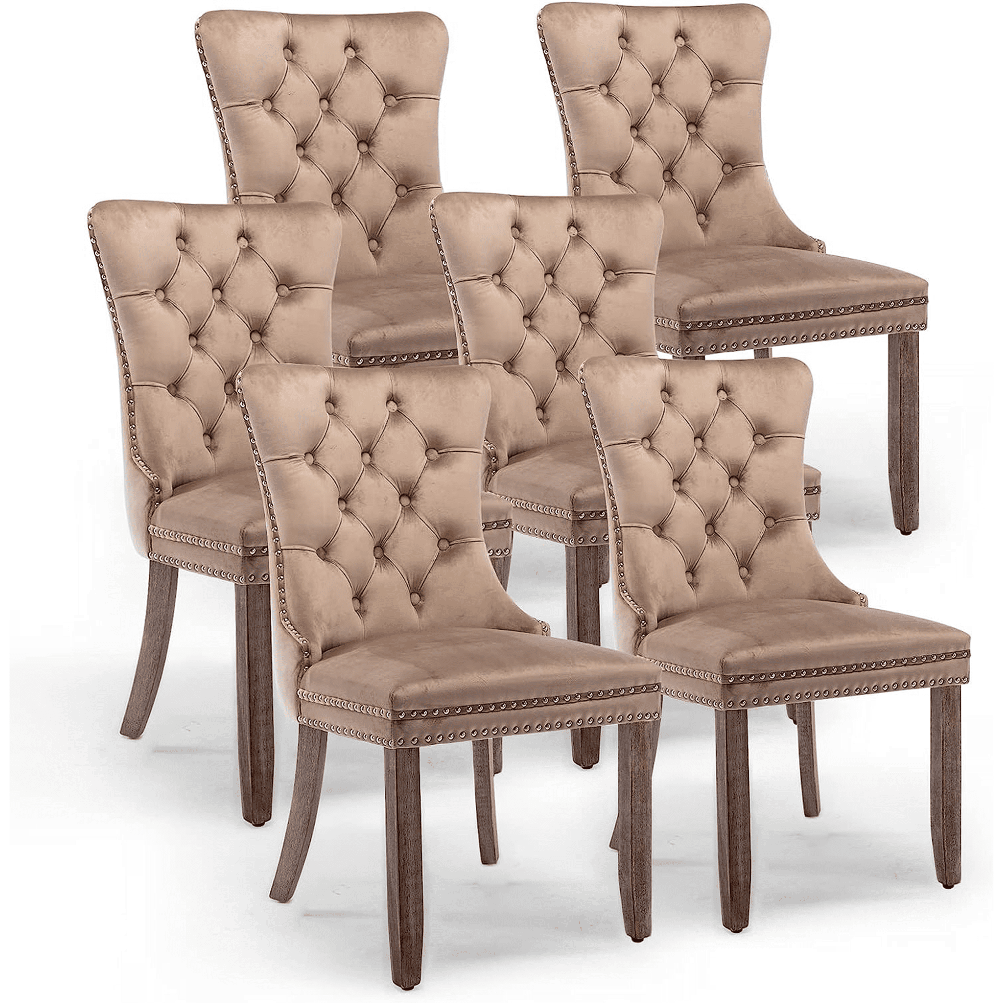 BTMWAY 6 Piece Dining Chairs Set, Velvet Nailhead Trim Dining Chairs
