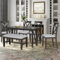 thumbnail image 1 of BTMWAY 6 Piece Dining Table Set, New Upgraded Solid Wood Dining Room Table Set with Space Saving Foldable Table, Fabric Upholstered Bench and Chairs, Modern Home Kitchen Table and Chairs Set, Espresso, 1 of 15