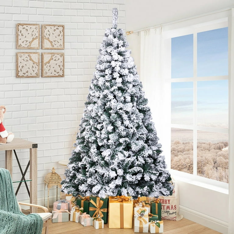 BTMWAY 6FT Snow Flocked Christmas Trees, Artificial Christmas Tree