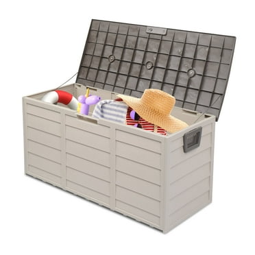 SHINPT Outdoor Storage Box, 75 Gallon Deck Box, Waterproof Resin Deck Box for Patio Cushions, Gardening Tools, Pool Accessories, Garage, UV Resistant, Brown